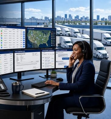 Dispatcher booking a load on a multi-screen load board